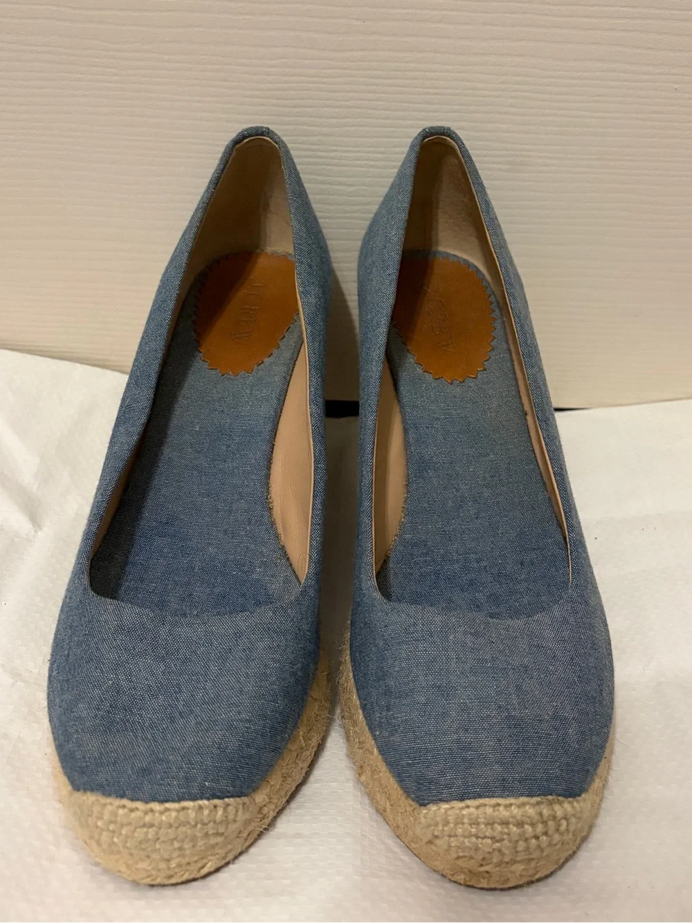 J. Crew Blue Denim Espadrille Wedges